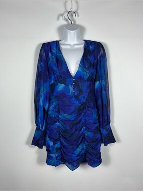 Runaway The Label "Charisma" Mini Dress Blue Floral Watercolor Motif Size 4